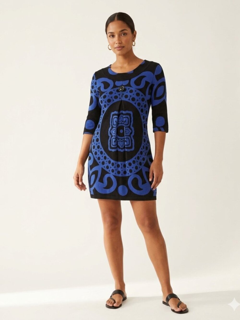 Papillon Retro Mod Graphic Print Knit Dress • Size Small